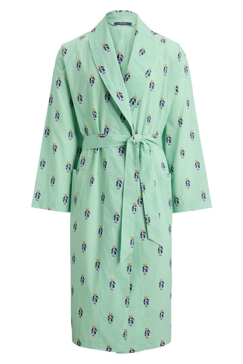 Bear Print Cotton Robe, Main, color, MORNING ROBE BEAR STRIPE