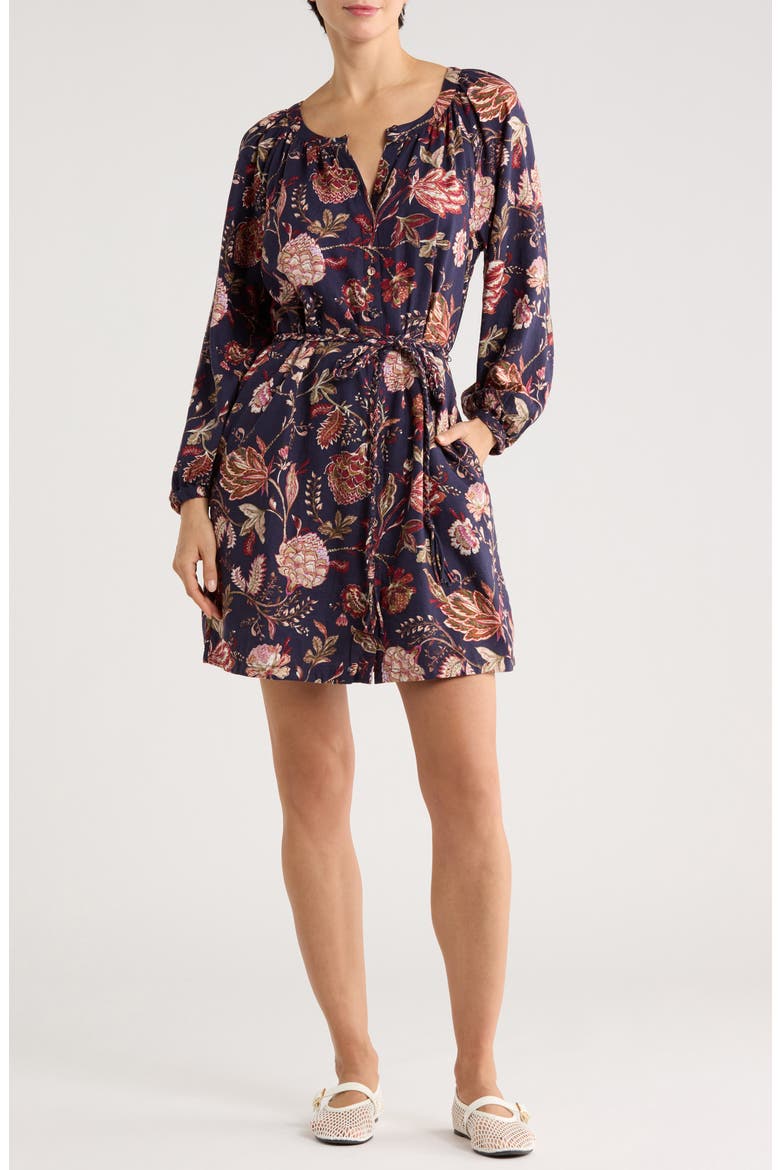 Exquisite Blooms Long Sleeve Dress, Main, color, COASTLINE