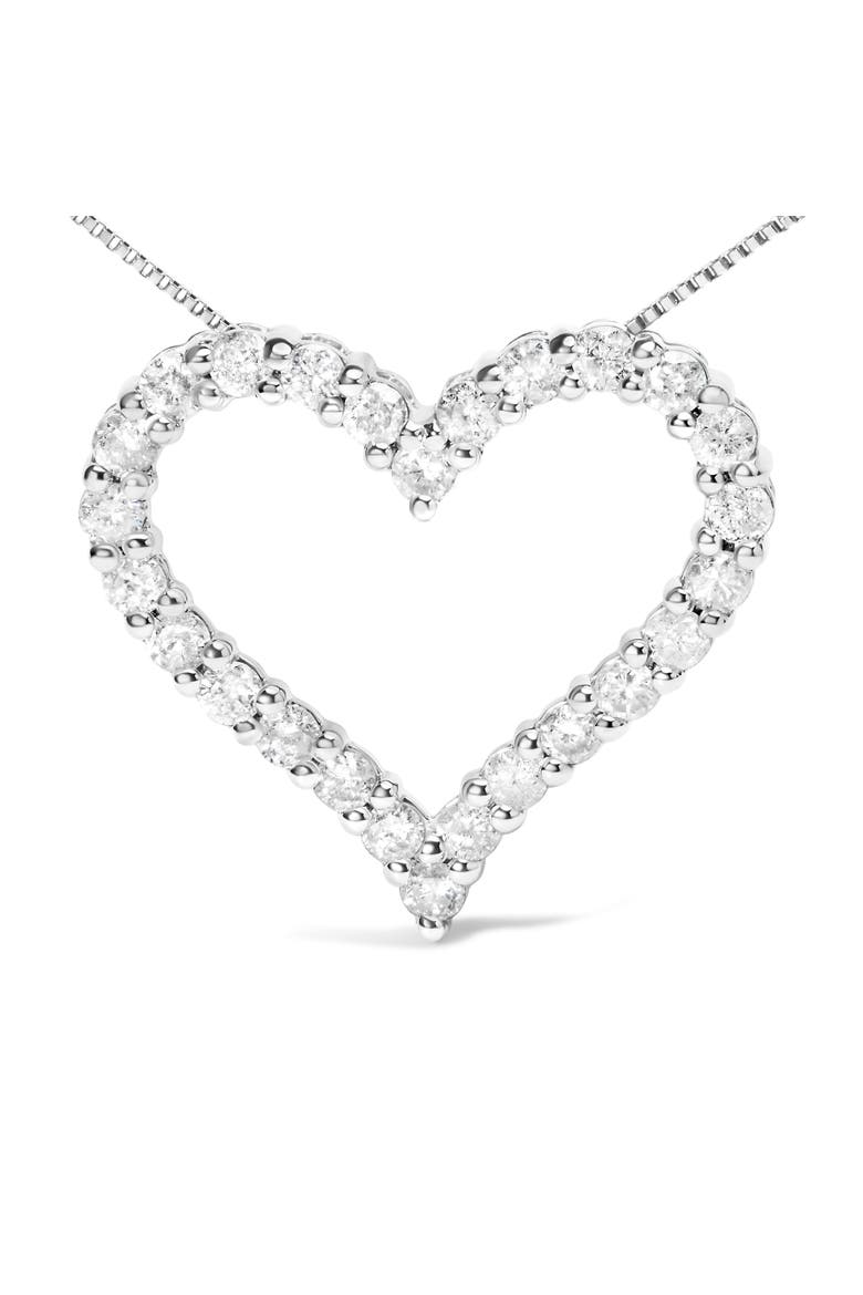 Silver 2.0 Cttw Diamond Open Heart 18" Pendant Necklace, Alternate, color, White