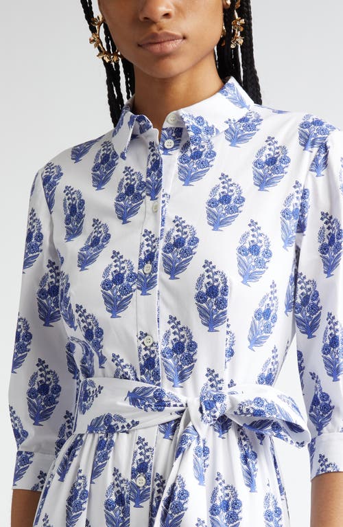 Shop Carolina Herrera Floral Print Tiered Stretch Cotton Shirtdress In White Multi