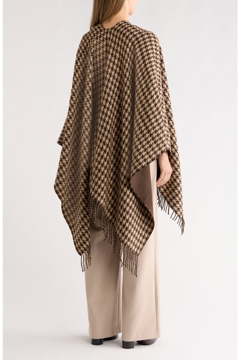 Houndstooth Fringe Trim Ruana, Alternate, color, BROWN