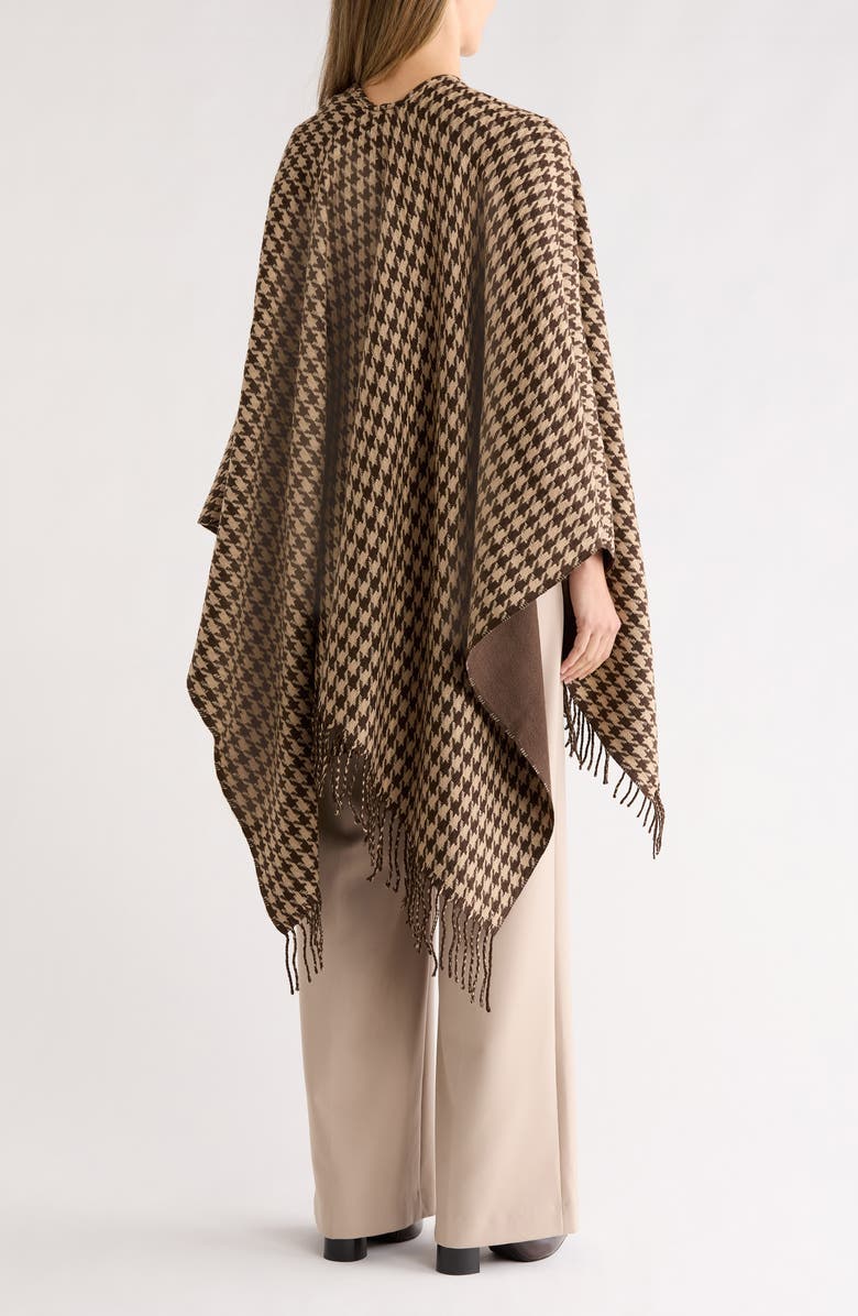 La Fiorentina Houndstooth Fringe Trim Ruana, Alternate, color, Brown