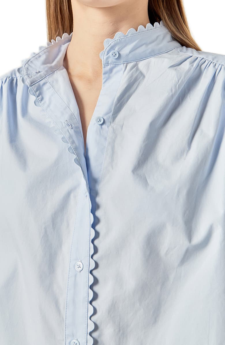 English Factory Rickrack Trim Button-Up Cotton Shirt, Alternate, color, Powder Blue
