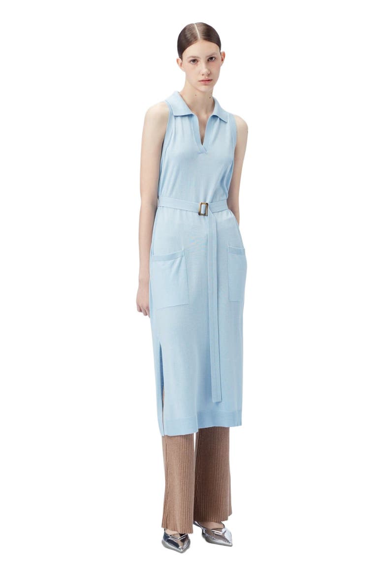 Sleeveless Silk Cashmere Polo Dress, Alternate, color, powder blue