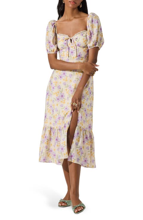 Floral Eyelash Lace Detail Midi Dress