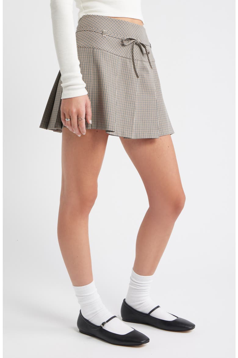 Pleated Belted Plaid Minskirt, Alternate, color, BROWN HOUNDSTOOTH