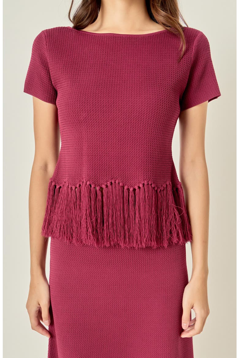 Fringe Hem Knit Top, Alternate, color, BURGUNDY