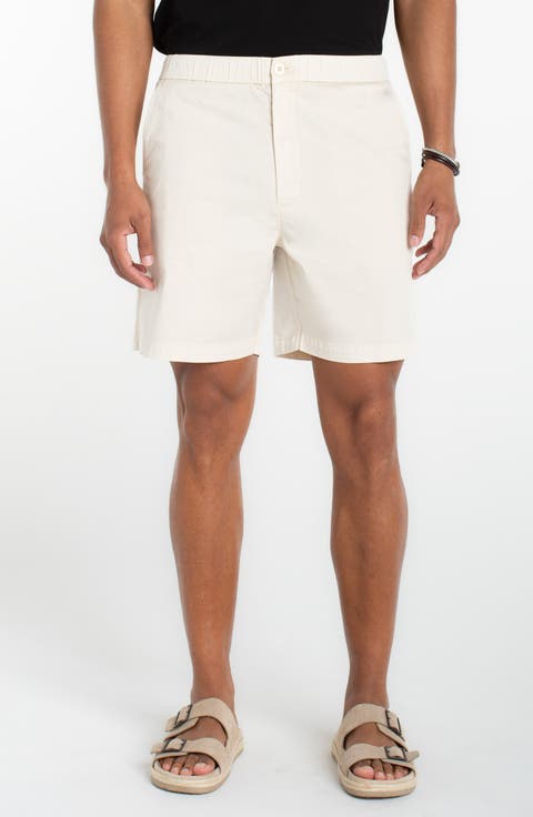 Flat Front Cotton Button & Drawstring Shorts