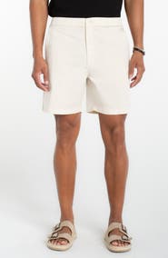 Liverpool Los Angeles Flat Front Cotton Button & Drawstring Shorts