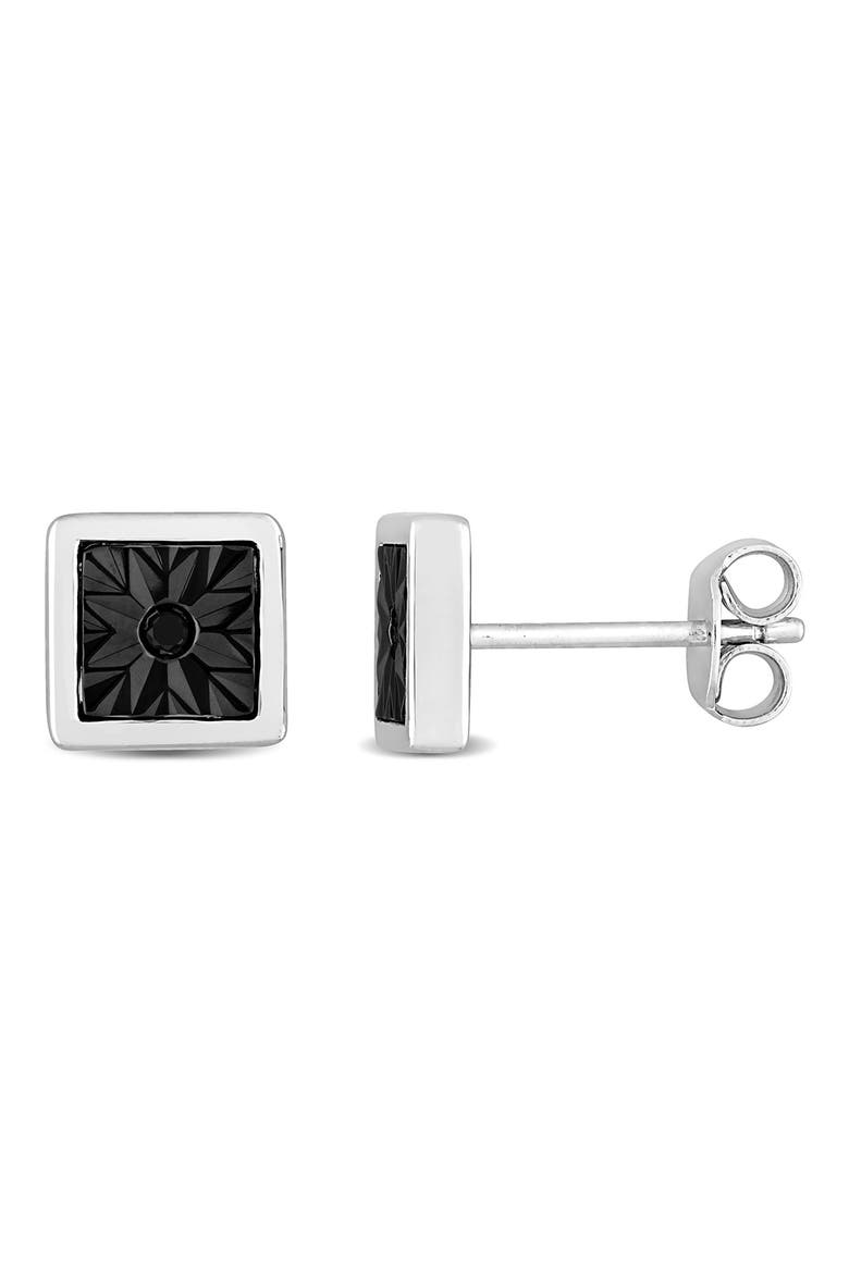 Men's Sterling Silver Black Diamond Square Stud Earrings - 0.03 ctw., Main, color, BLACK