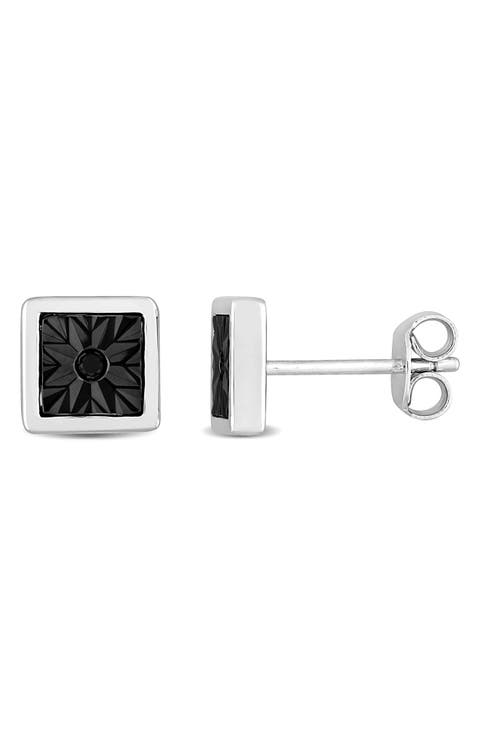 Men's Sterling Silver Black Diamond Square Stud Earrings - 0.03 ctw.