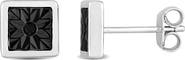 DELMAR Men's Sterling Silver Black Diamond Square Stud Earrings - 0.03 ctw.