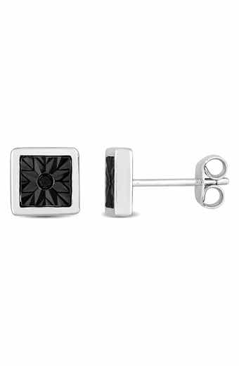 DELMAR Men's Sterling Silver Black Diamond Square Stud Earrings - 0.03 ctw.
