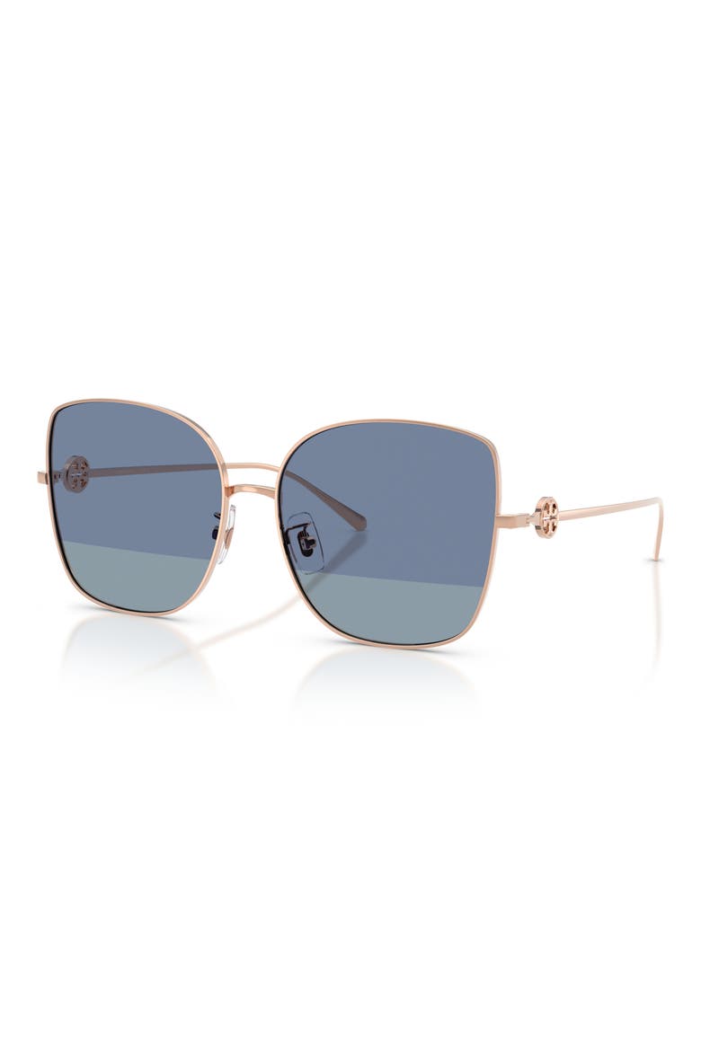 60mm Oversize Butterfly Sunglasses, Alternate, color, ROSE GOLD / SHARP TINTED BLUE