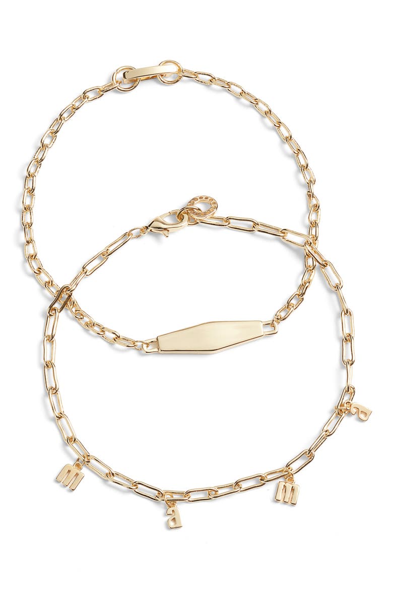 Gift Boxed Set of 2 Demi Fine Mama Chain Bracelets, Alternate, color, CLEAR- GOLD