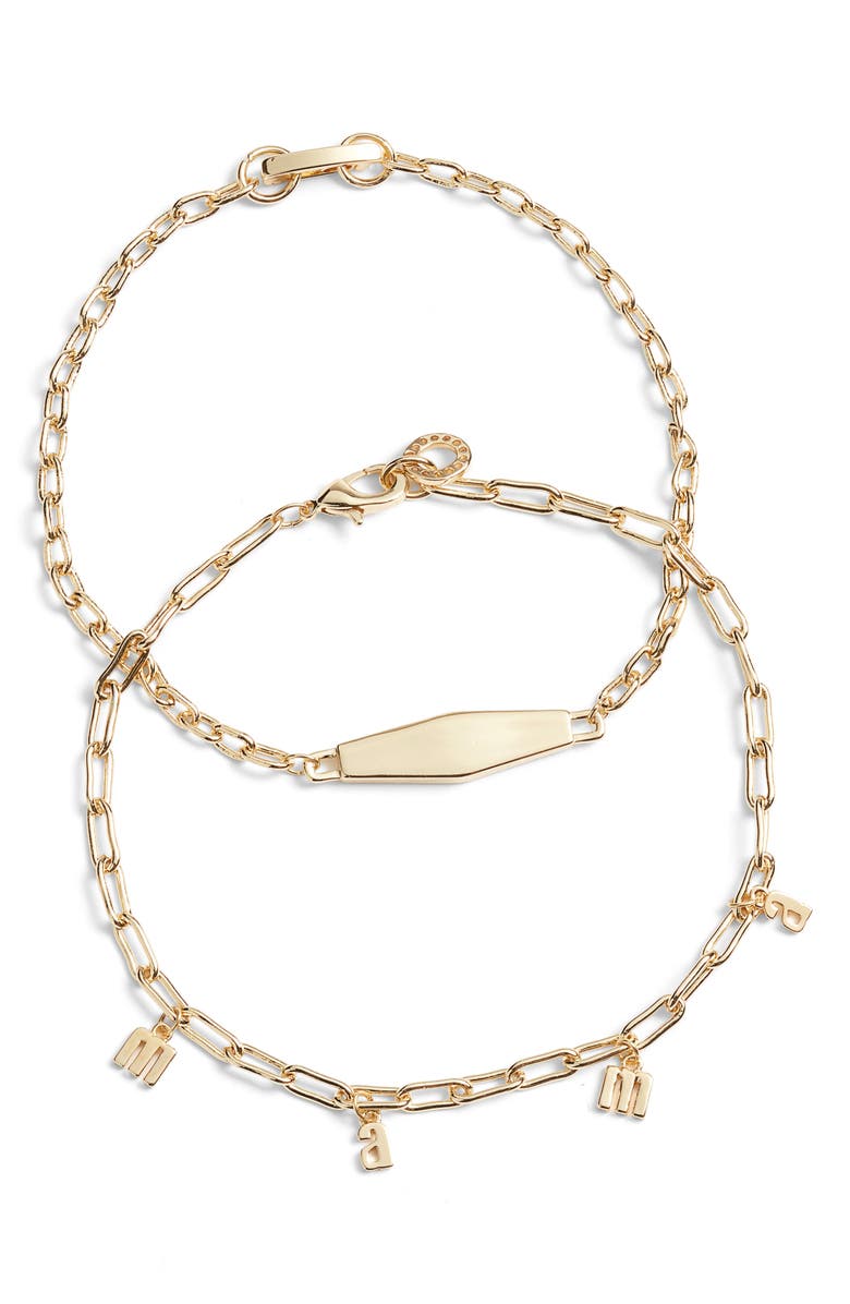 Chelsea28 Set of 2 Demi Fine Mama Chain Bracelets, Alternate, color, Clear- Gold