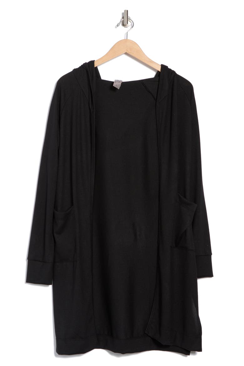 Wrap Front Hooded Cardigan, Alternate, color, BLACK