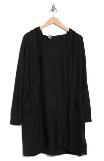 Go Couture Wrap Front Hooded Cardigan In Black