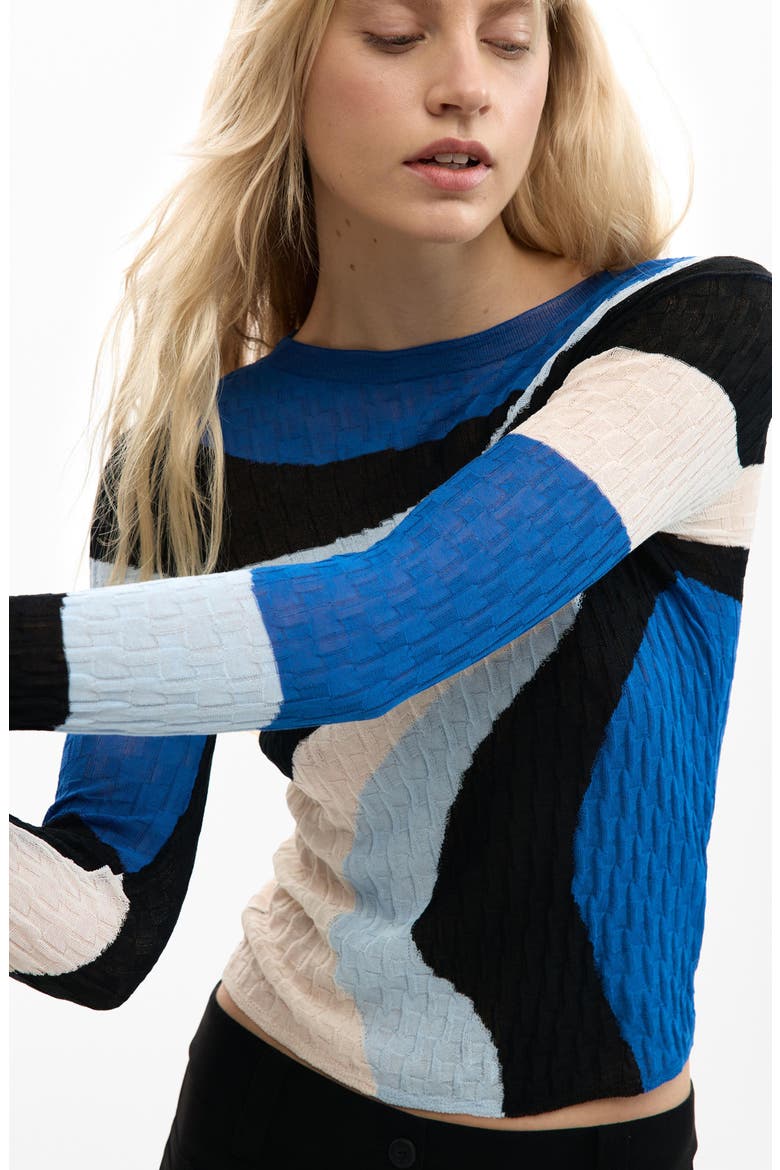 Print Cotton Blend Sweater, Alternate, color, BLUE