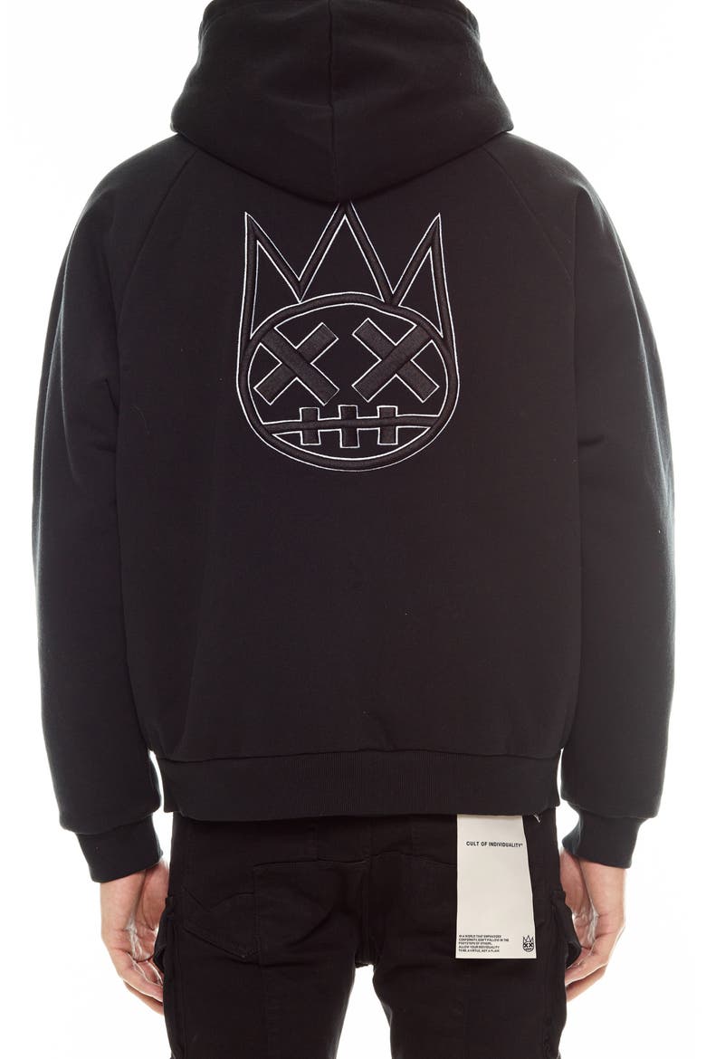 Embroidered Cotton Graphic Zip-Up Hoodie, Alternate, color, BLACK