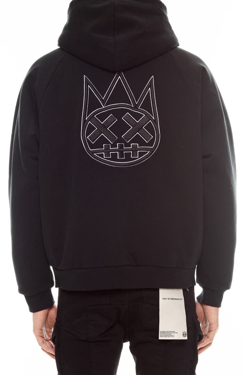 Cult of Individuality Embroidered Cotton Graphic Zip-Up Hoodie, Alternate, color, Black