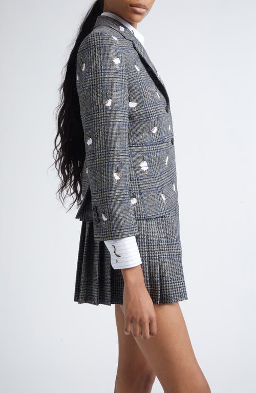 Thom Browne Prince Of Wales Hunting Goose Fit 3 High Armhole Wool Tweed Sport Coat In Gray