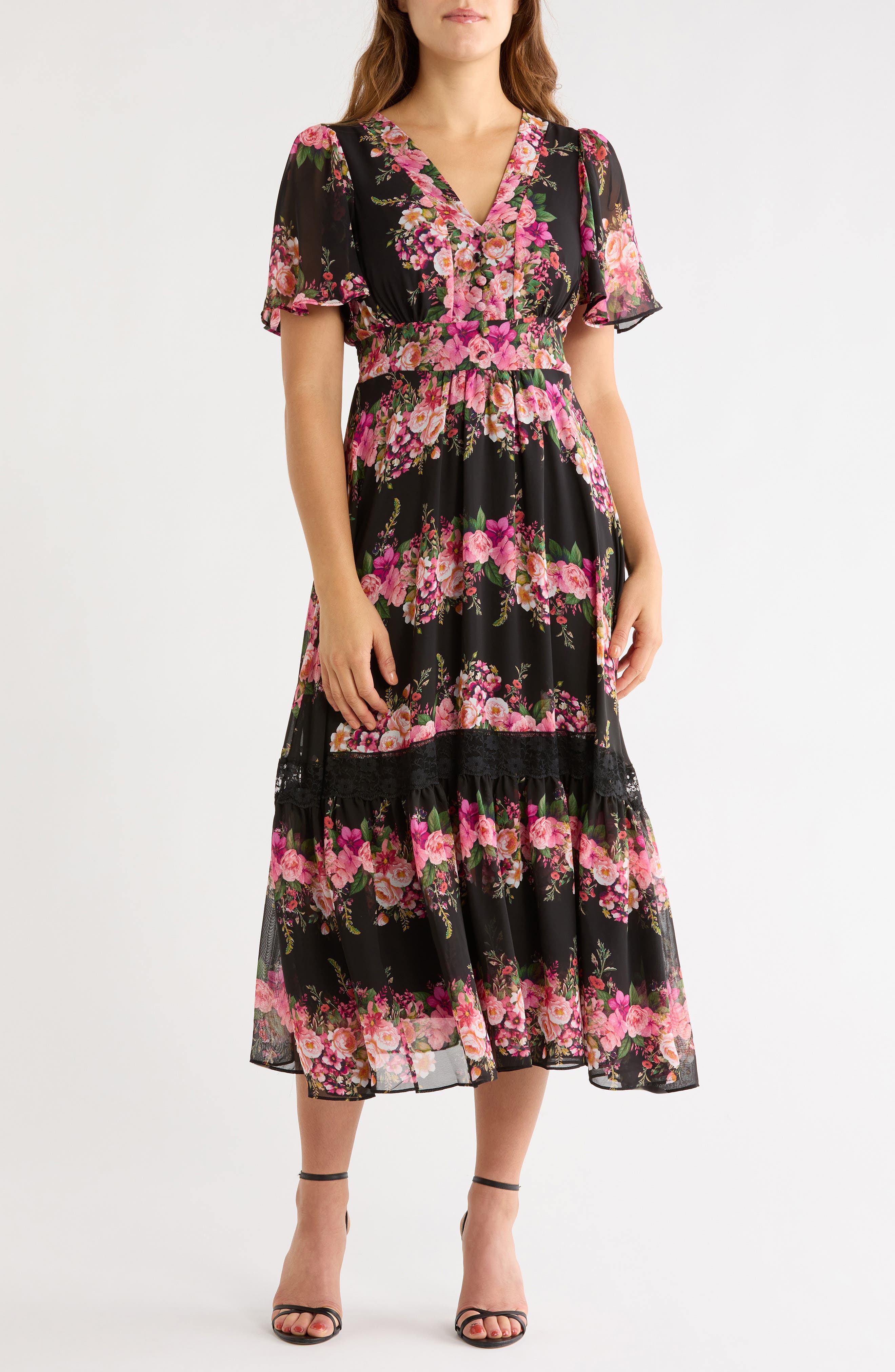 Floral Print Chiffon Midi Dress