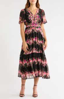 Floral Print Chiffon Midi Dress