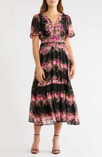 Floral Print Chiffon Midi Dress