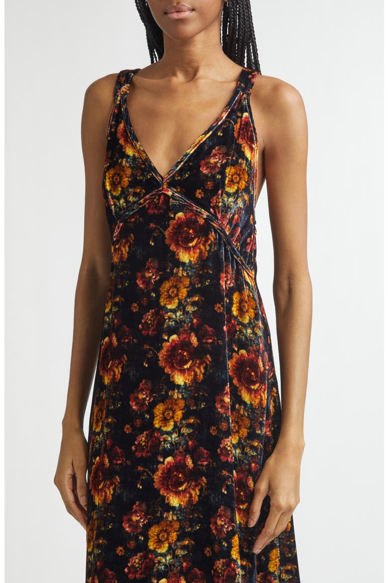 Grunge Floral Velvet Midi Dress, Alternate, color, ORANGE MULTI FLORAL