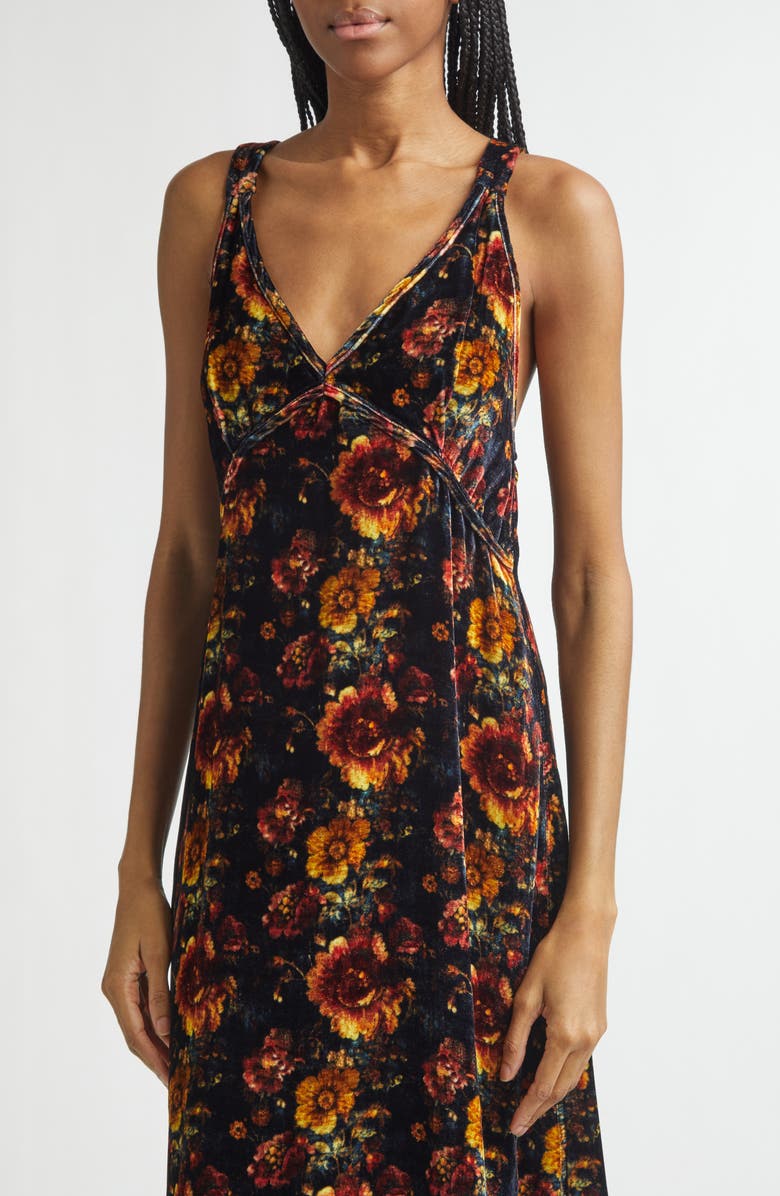 R13 Grunge Floral Velvet Midi Dress, Alternate, color, Orange Multi Floral