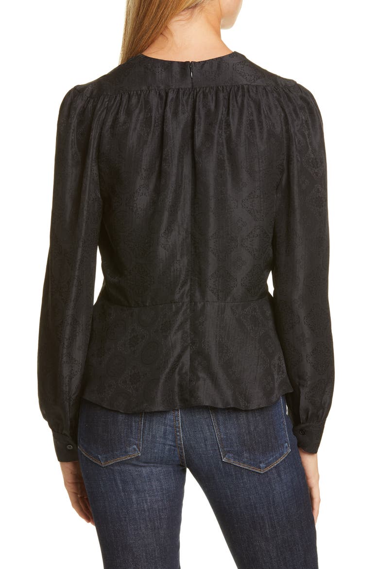 Jacquard Peplum Blouse, Alternate, color, BLACK