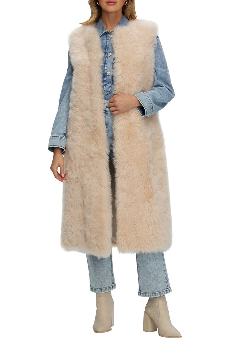 GORSKI Genuine Shearling Collarless Long Vest, Main, color, Light Beige