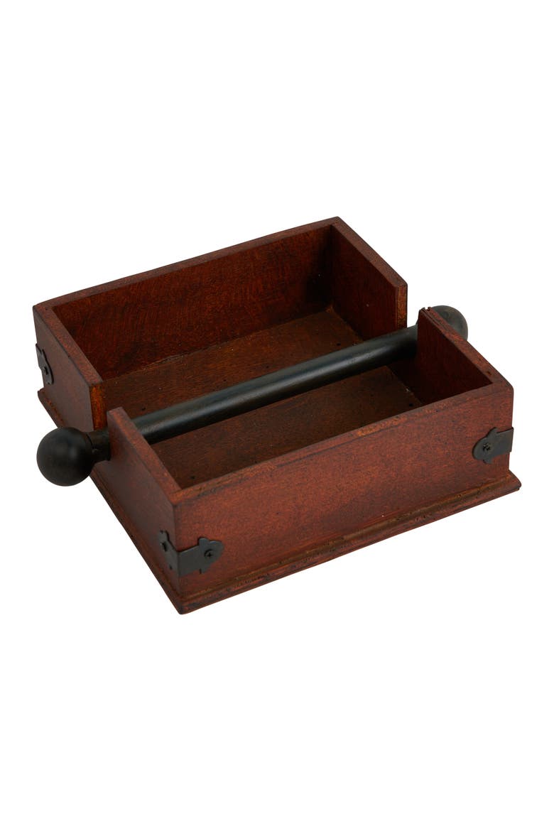 Vintage Wood and Metal Dinner Napkin Holder, Brown and Black, Main, color, Brown