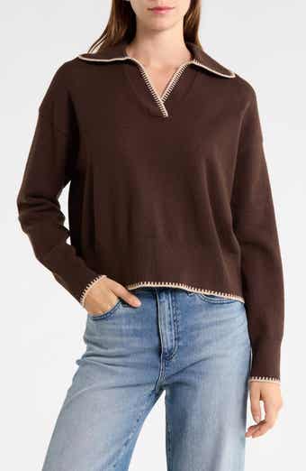 Blanket Stitch Collared Pullover Sweater