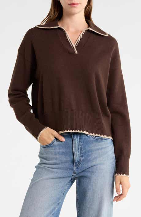 Blanket Stitch Collared Pullover Sweater