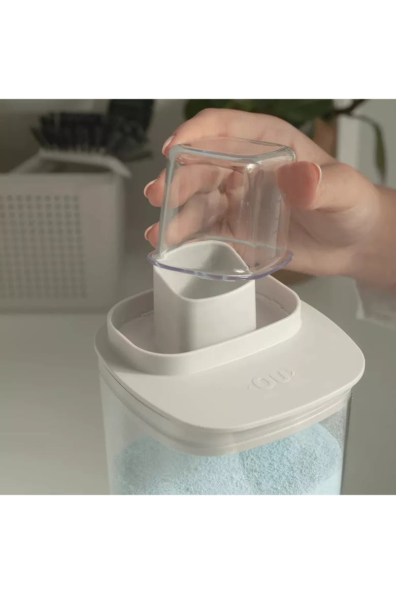 Versatile Clear Airtight Laundry Detergent Dispenser Organizer with Measuring Cap 2 Pack 34 oz, Alternate, color, White