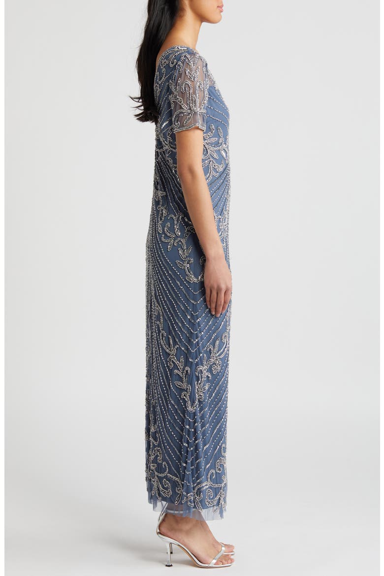Illusion Beaded Mesh Column Gown, Alternate, color, GREY 020