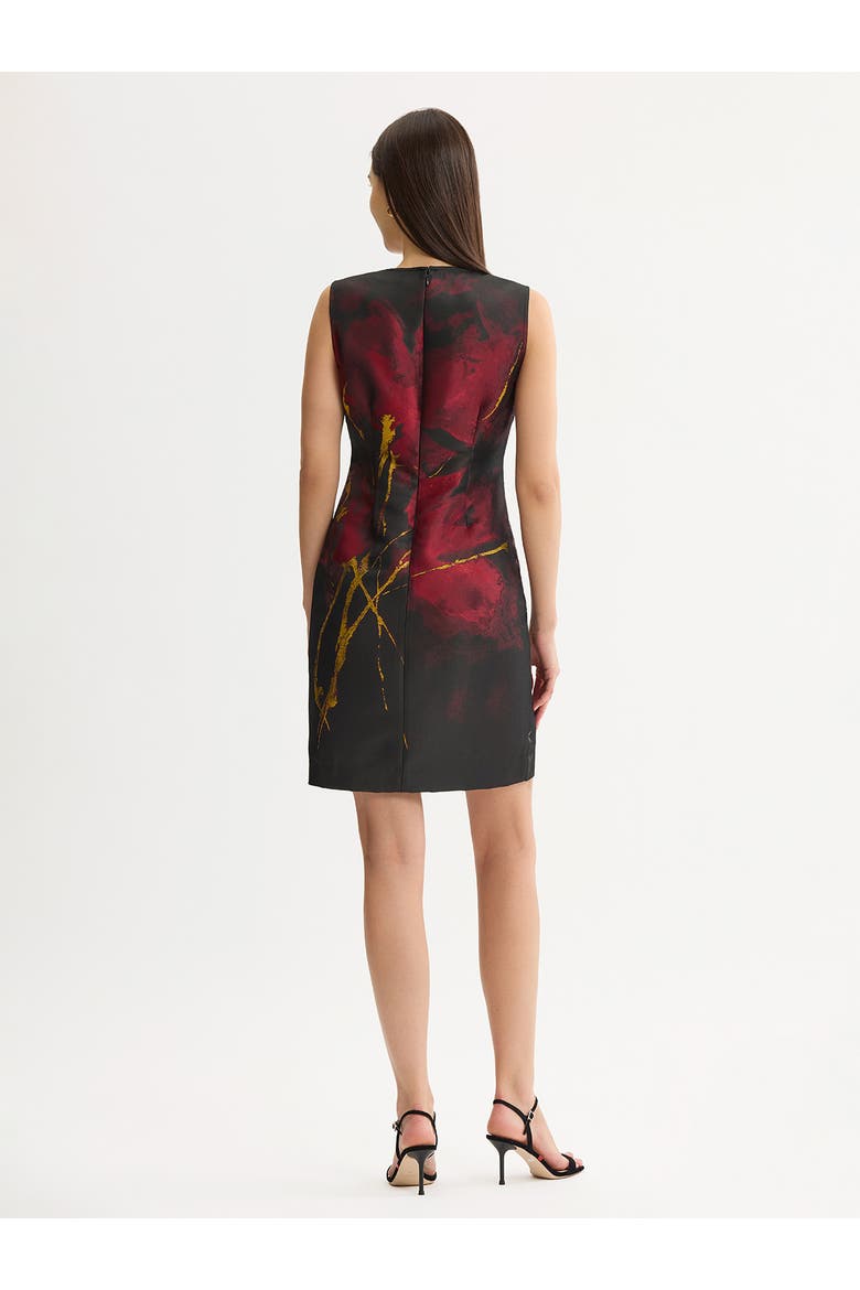 Lurex Woven Jacquard Sheath Dress, Alternate, color, Scarlet Red/Black/Gold Lurex