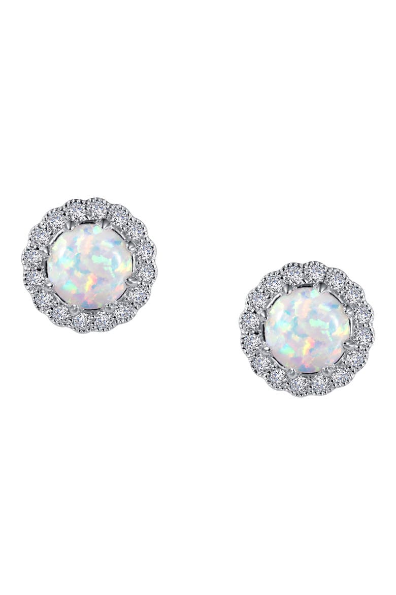 Simulated Opal & Simulated Diamond Halo Stud Earrings, Main, color, OPAL/ WHITE