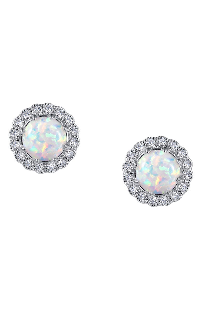 Lafonn Simulated Opal & Simulated Diamond Halo Stud Earrings, Main, color, Opal/ White