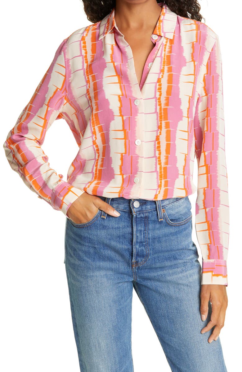 Equipment Essential Stripe Silk Button-Up Shirt, Main, color, 