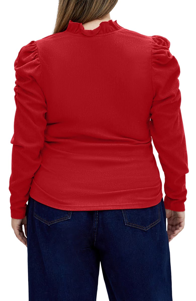 City Chic Anika Ruffle Trim Ruched Top, Alternate, color, Bordeaux