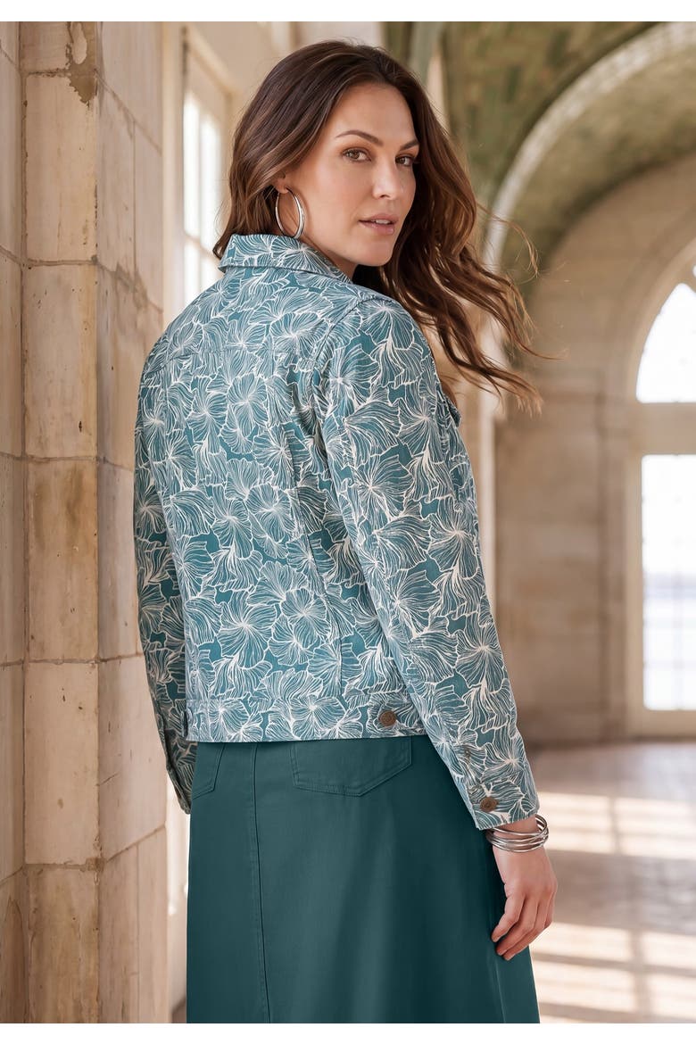 Classic Cotton Denim Jacket, Alternate, color, MYSTIC PINE OUTLINED FLOWERS