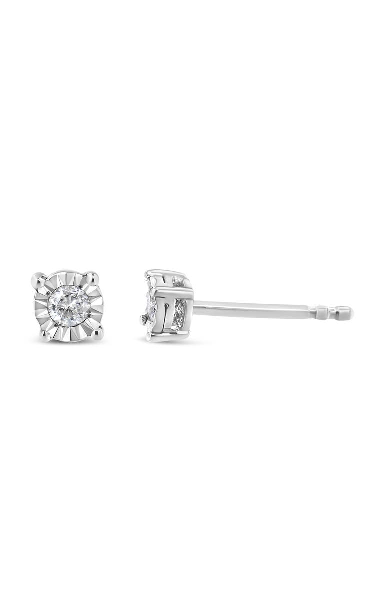 Haus of Brilliance Silver 1/10 Cttw Round Brilliant-Cut Diamond Miracle-Set Stud Earrings, Alternate, color, White