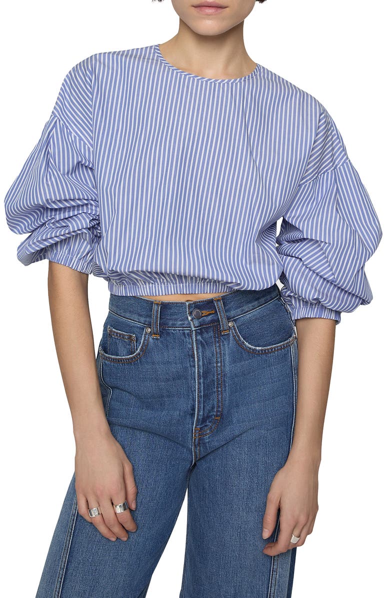 Rebecca Minkoff Julia Stripe Balloon Sleeve Cotton Top, Main, color, Periwinkle Shirting