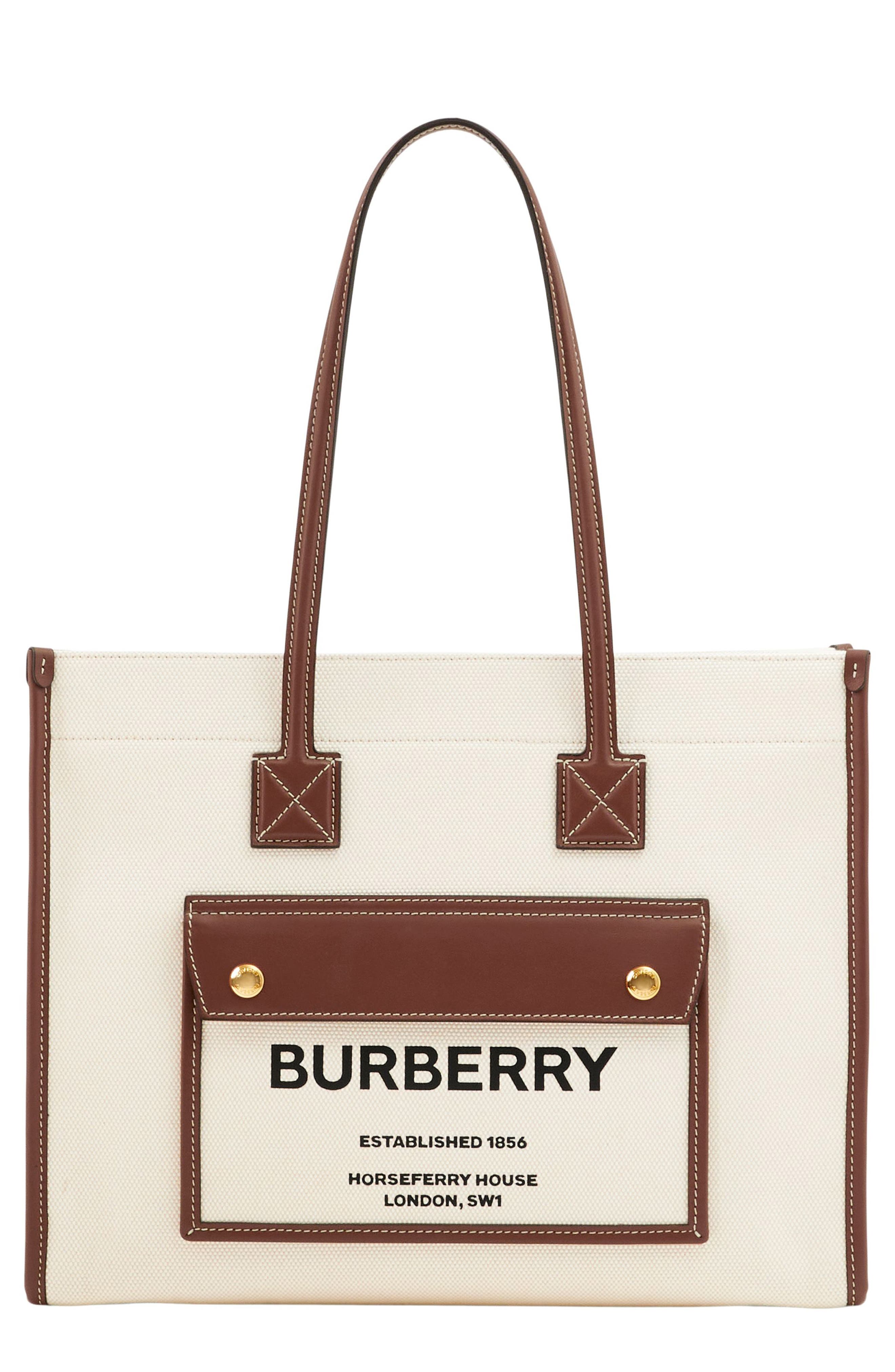 Burberry Medium Towner Horseferry Print Canvas & Leather Tote, Main, color, 
