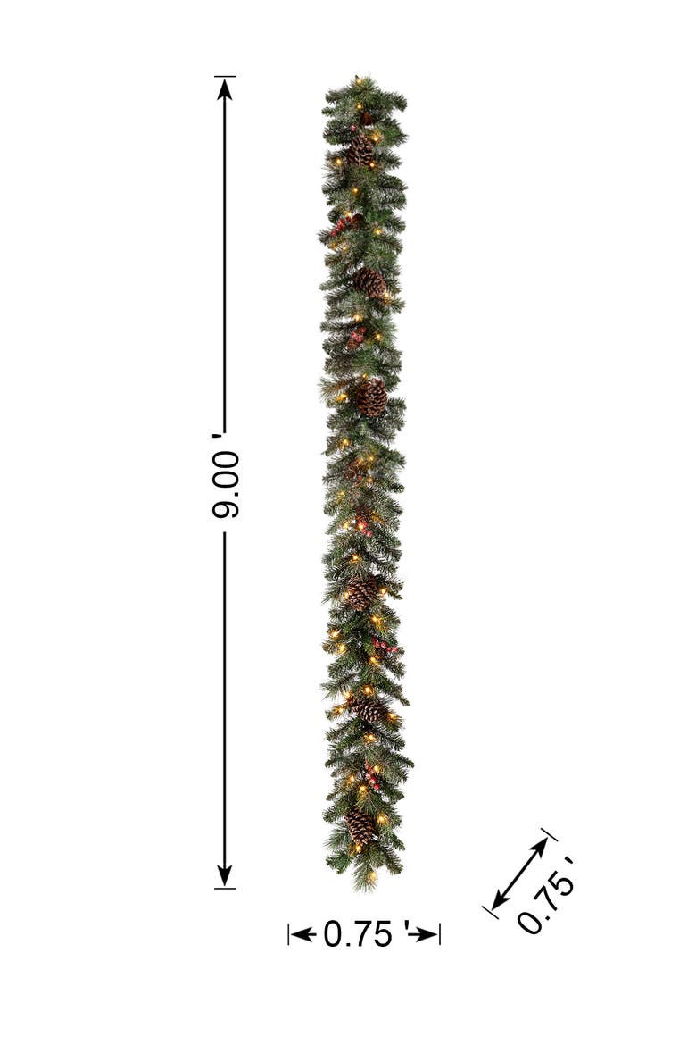 9ft Lighted Christmas Garland with Pine Cone and Timer, Alternate, color, Glittered Green