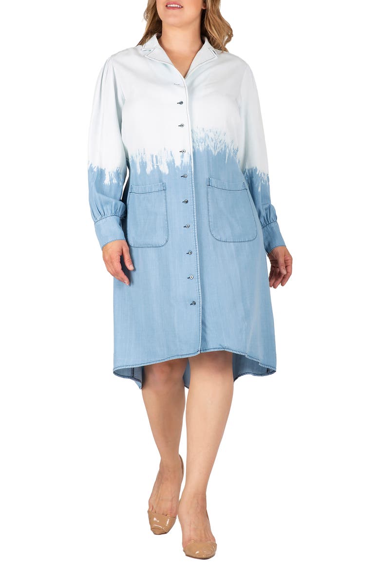Dip Dye Long Sleeve Shirtdress, Alternate, color, BLUE DIP DYE
