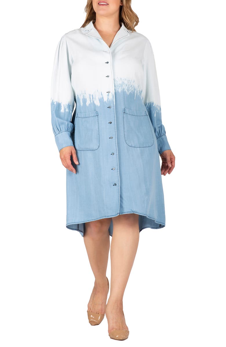 Standards & Practices Dip Dye Long Sleeve Shirtdress, Alternate, color, Blue Dip Dye